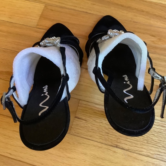 Nina Marmar Black Velvet Rhinestone High Heel Sandals SZ 39 - Picture 7 of 16